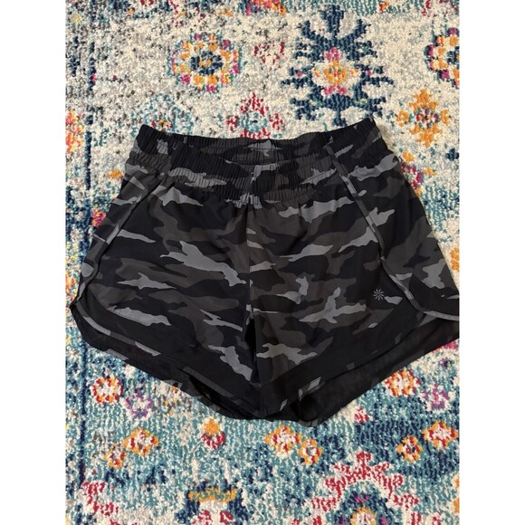Athleta Gray Camo Printed Mesh Racer Run‎ Short 4" Size Small Lined - Picture 1 of 4